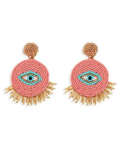 Mini Beads Creative Eye Design Bohemian Fashion Handmade Women Earrings - Pink