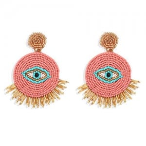 Mini Beads Creative Eye Design Bohemian Fashion Handmade Women Earrings - Pink