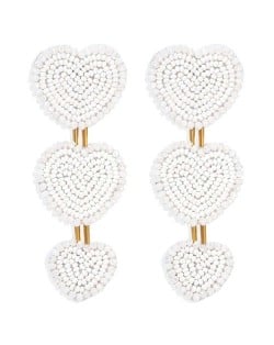 Bohemian Bold Fashion Mini Beads Triple Hearts Handmade Women Stud Earrings - White