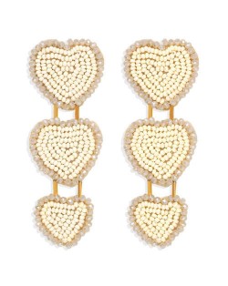 Bohemian Bold Fashion Mini Beads Triple Hearts Handmade Women Stud Earrings - Khaki