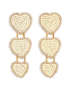 Bohemian Bold Fashion Mini Beads Triple Hearts Handmade Women Stud Earrings - Khaki