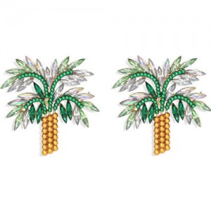 High Fashion Coconut Tree Design Women Rhinestone Stud Earrings - White