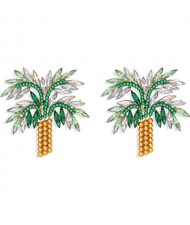 High Fashion Coconut Tree Design Women Rhinestone Stud Earrings - White