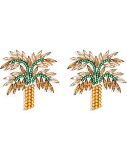 High Fashion Coconut Tree Design Women Rhinestone Stud Earrings - Brown