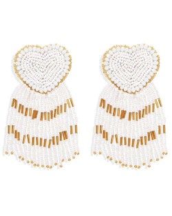 Bohemian Peach Heart Mini Beads Tassel Fashion Women Costume Statement Earrings - White