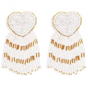 Bohemian Peach Heart Mini Beads Tassel Fashion Women Costume Statement Earrings - White