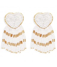 Bohemian Peach Heart Mini Beads Tassel Fashion Women Costume Statement Earrings - White