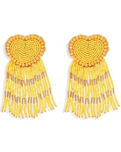 Bohemian Peach Heart Mini Beads Tassel Fashion Women Costume Statement Earrings - Yellow