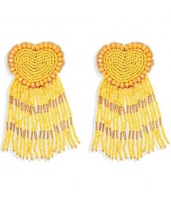 Bohemian Peach Heart Mini Beads Tassel Fashion Women Costume Statement Earrings - Yellow