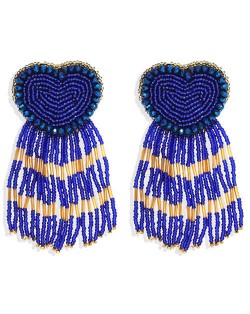 Bohemian Peach Heart Mini Beads Tassel Fashion Women Costume Statement Earrings - Blue