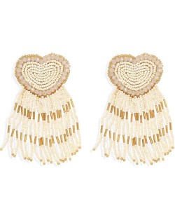 Bohemian Peach Heart Mini Beads Tassel Fashion Women Costume Statement Earrings - Khaki