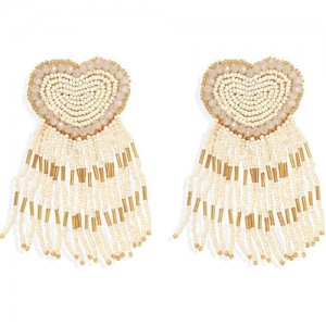 Bohemian Peach Heart Mini Beads Tassel Fashion Women Costume Statement Earrings - Khaki