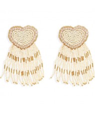 Bohemian Peach Heart Mini Beads Tassel Fashion Women Costume Statement Earrings - Khaki