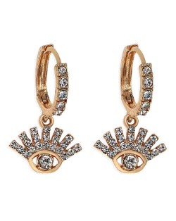 Rhinestone Embellished Shining Eye Pendant Design Small Hoop Fashion Women Earrings - White