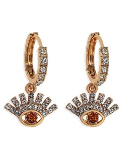 Rhinestone Embellished Shining Eye Pendant Design Small Hoop Fashion Women Earrings - Red