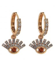 Rhinestone Embellished Shining Eye Pendant Design Small Hoop Fashion Women Earrings - Red