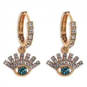 Rhinestone Embellished Shining Eye Pendant Design Small Hoop Fashion Women Earrings - Green