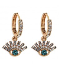 Rhinestone Embellished Shining Eye Pendant Design Small Hoop Fashion Women Earrings - Green