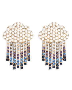 Cloud Raining Design Shining Rhinestone High Fashion Women Stud Earrings - Blue