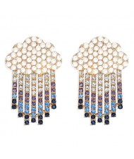 Cloud Raining Design Shining Rhinestone High Fashion Women Stud Earrings - Blue