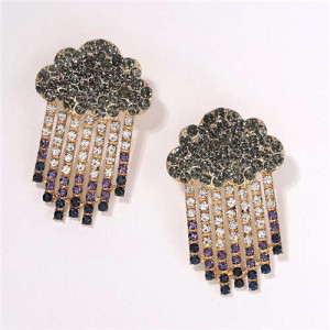 Cloud Raining Design Shining Rhinestone High Fashion Women Stud Earrings - Gray
