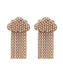 Cloud Raining Design Shining Rhinestone High Fashion Women Stud Earrings - White