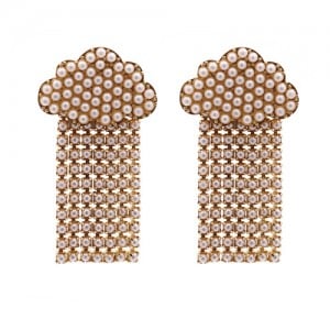Cloud Raining Design Shining Rhinestone High Fashion Women Stud Earrings - White