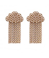 Cloud Raining Design Shining Rhinestone High Fashion Women Stud Earrings - White