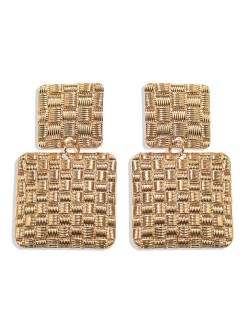 Metallic Texture Squares Combo Design High Fashion Women Stud Earrings - Golden