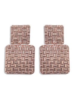 Metallic Texture Squares Combo Design High Fashion Women Stud Earrings - Rose Gold