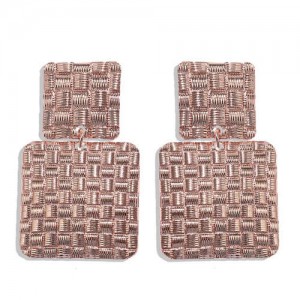 Metallic Texture Squares Combo Design High Fashion Women Stud Earrings - Rose Gold