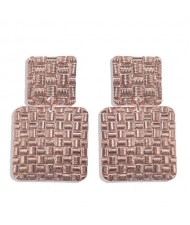 Metallic Texture Squares Combo Design High Fashion Women Stud Earrings - Rose Gold