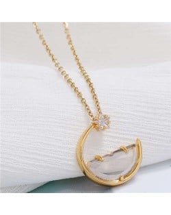 Simple Moon and Star Creative Combo Design Korean Fashion Women Statement Necklace - Transparent