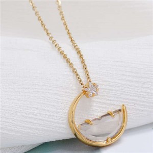 Simple Moon and Star Creative Combo Design Korean Fashion Women Statement Necklace - Transparent