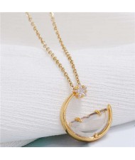 Simple Moon and Star Creative Combo Design Korean Fashion Women Statement Necklace - Transparent