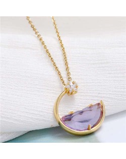 Simple Moon and Star Creative Combo Design Korean Fashion Women Statement Necklace - Purple