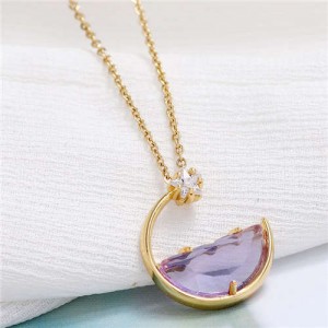 Simple Moon and Star Creative Combo Design Korean Fashion Women Statement Necklace - Purple