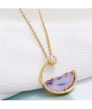 Simple Moon and Star Creative Combo Design Korean Fashion Women Statement Necklace - Purple