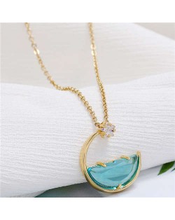 Simple Moon and Star Creative Combo Design Korean Fashion Women Statement Necklace - Green