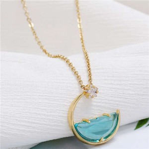 Simple Moon and Star Creative Combo Design Korean Fashion Women Statement Necklace - Green