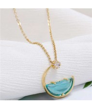 Simple Moon and Star Creative Combo Design Korean Fashion Women Statement Necklace - Green