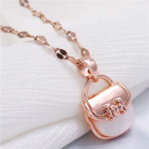 Cubic Zirconia Cute Handbag Pendant Design High Fashion Women Necklace - Rose Gold