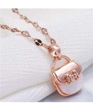 Cubic Zirconia Cute Handbag Pendant Design High Fashion Women Necklace - Rose Gold