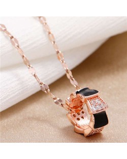 Cubic Zirconia Inlaid Simple Hoop Pendant Unique Fashion Women Costume Necklace - Black