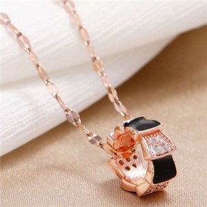 Cubic Zirconia Inlaid Simple Hoop Pendant Unique Fashion Women Costume Necklace - Black