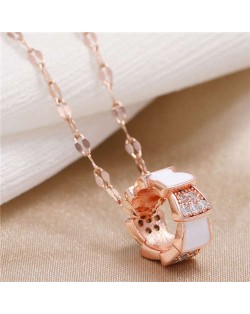Cubic Zirconia Inlaid Simple Hoop Pendant Unique Fashion Women Costume Necklace - White