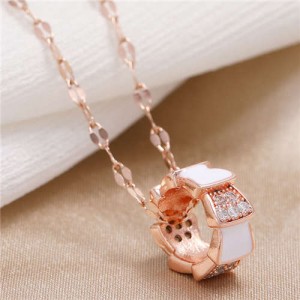 Cubic Zirconia Inlaid Simple Hoop Pendant Unique Fashion Women Costume Necklace - White