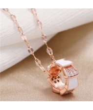 Cubic Zirconia Inlaid Simple Hoop Pendant Unique Fashion Women Costume Necklace - White