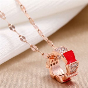 Cubic Zirconia Inlaid Simple Hoop Pendant Unique Fashion Women Costume Necklace - Red