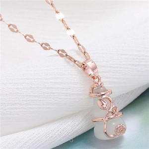 Lucky Gourd Pendant Korean Fashion Women Costume Necklace - Rose Gold